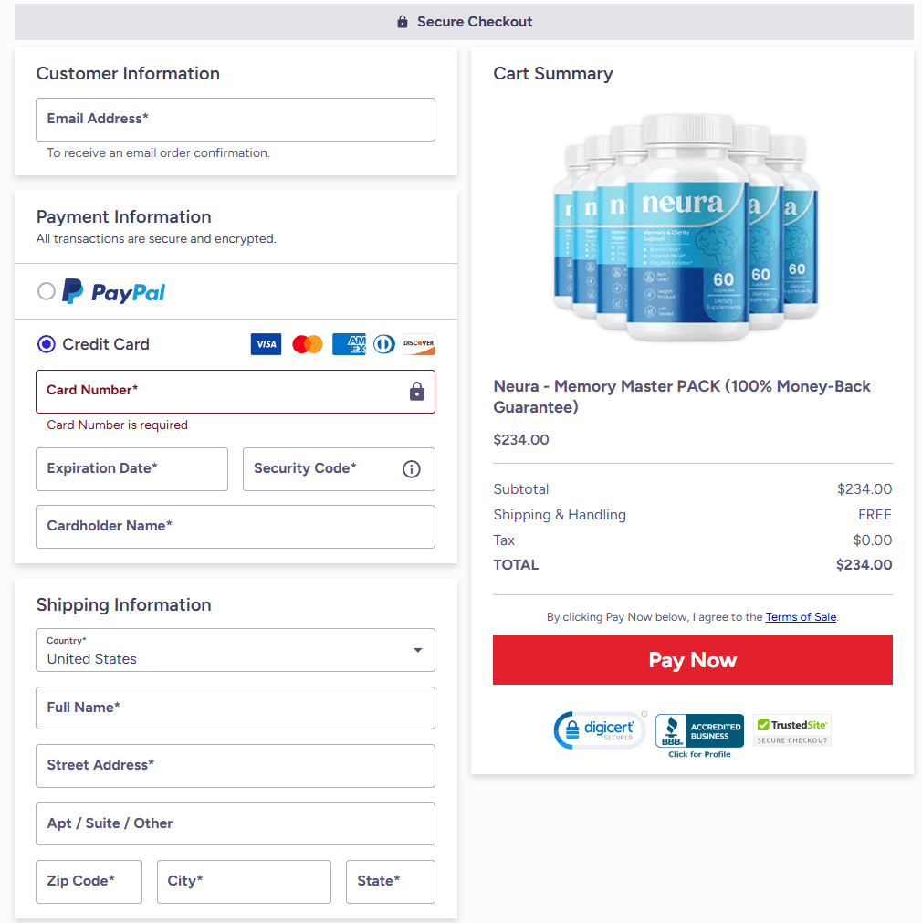 Neura order page